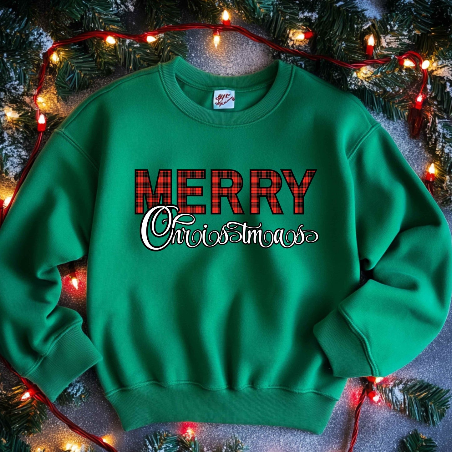 Red Plaid Merry Christmas Crewneck Pullover Sweatshirt