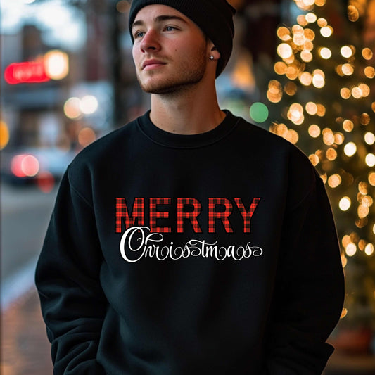 Red Plaid Merry Christmas Crewneck Pullover Sweatshirt