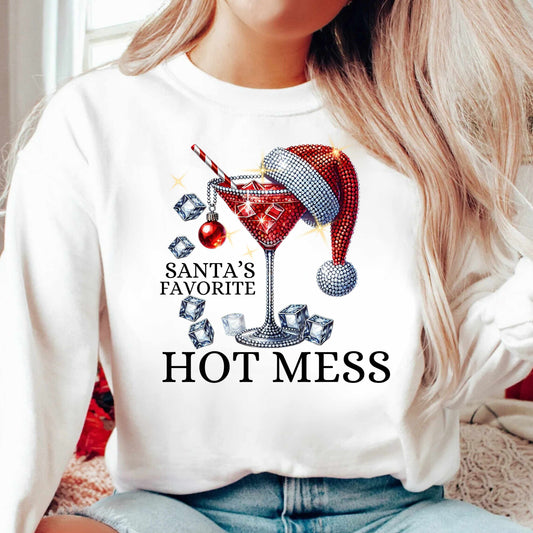 Santa's Hot Mess Funny Christmas Crewneck Pullover Sweatshirt