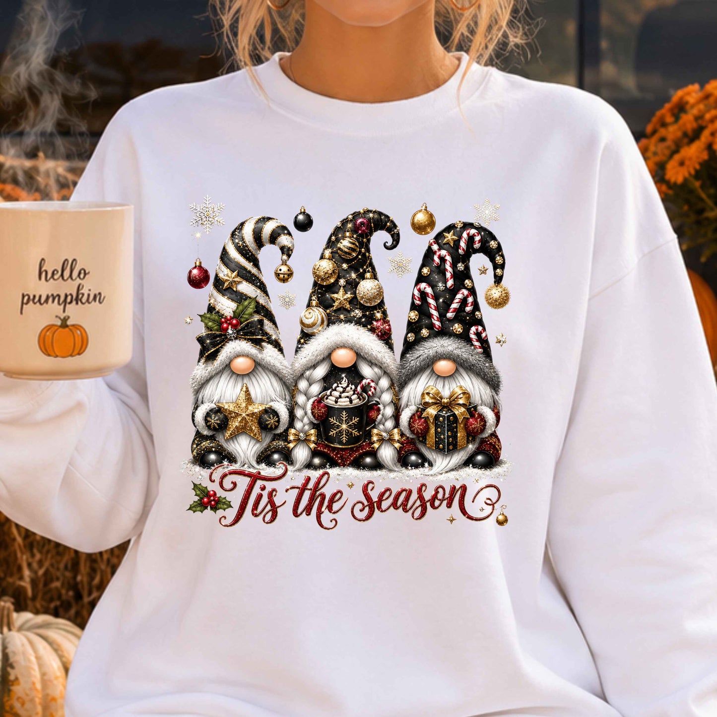 Tis The Season Gnome Christmas Crewneck Pullover Sweatshirt