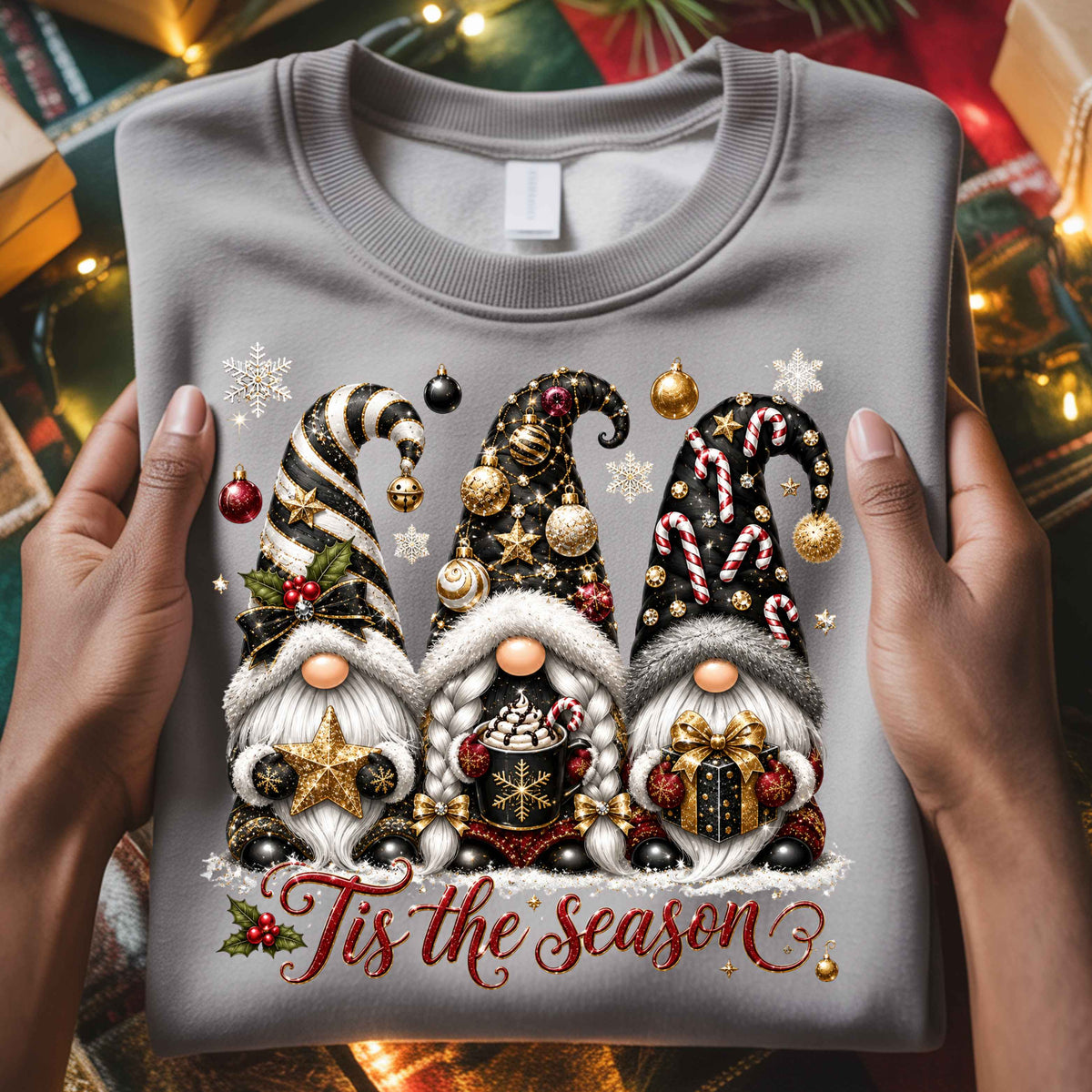 Tis The Season Gnome Christmas Crewneck Pullover Sweatshirt