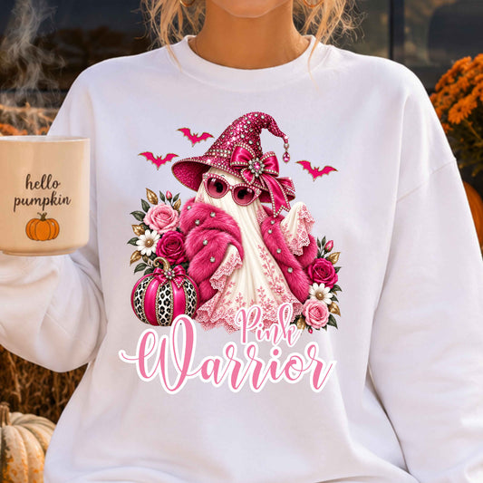 Pink Lace Breast Cancer Awareness Ghost Crewneck Pullover Sweatshirt
