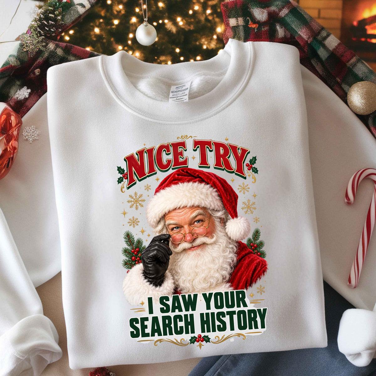 Funny Santa Search Engine Gildan Crewneck Pullover Sweatshirt