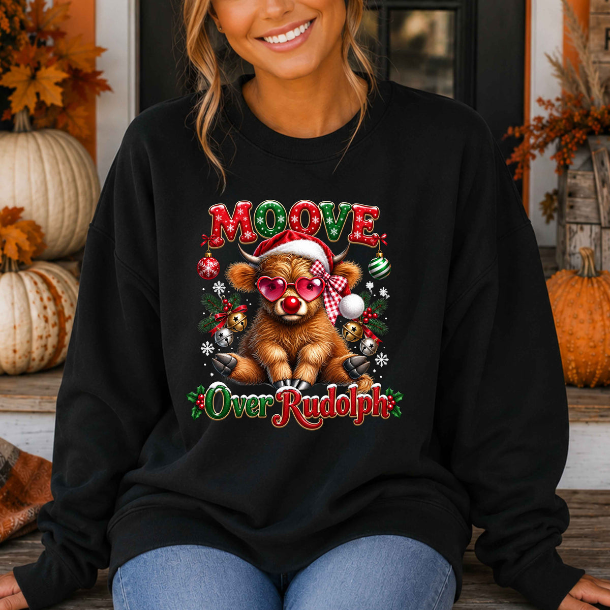 Funny Highland Cow Christmas Crewneck Pullover Sweatshirt