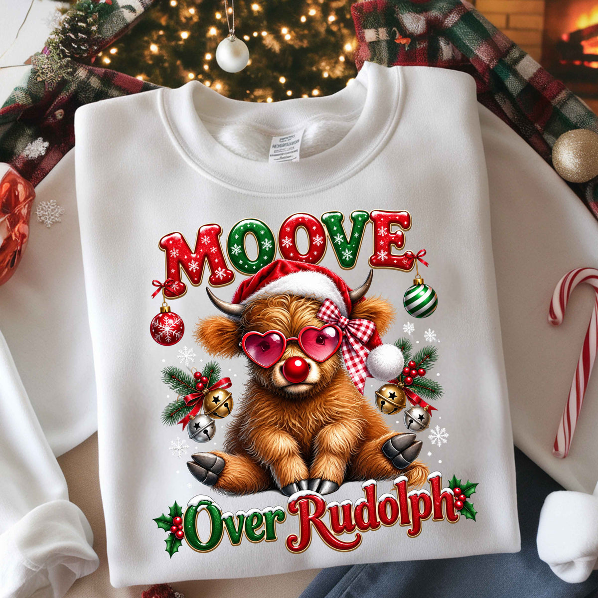 Funny Highland Cow Christmas Crewneck Pullover Sweatshirt
