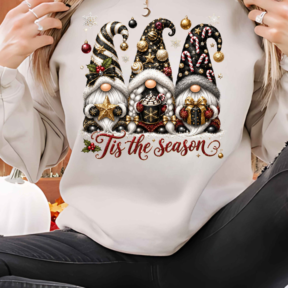 Tis The Season Gnome Christmas Crewneck Pullover Sweatshirt