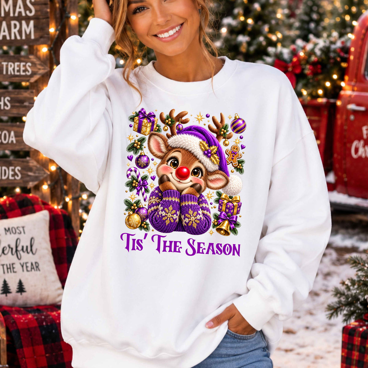 Cute Holiday Reindeer Pullover Sweatshirt