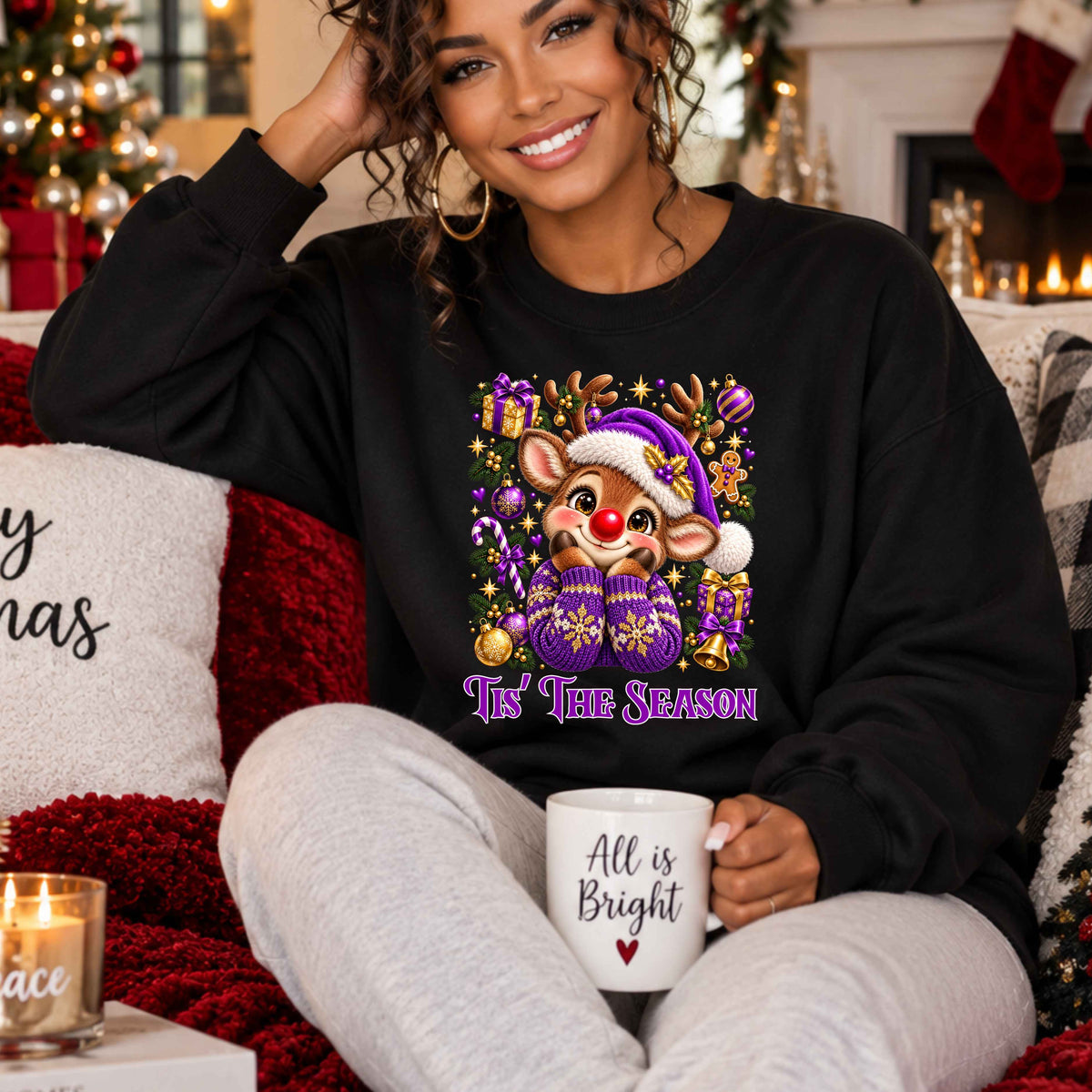 Cute Holiday Reindeer Pullover Sweatshirt