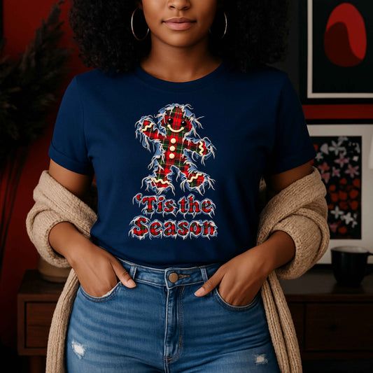 Faux Ripped Jean Gingerbread Christmas T-Shirt
