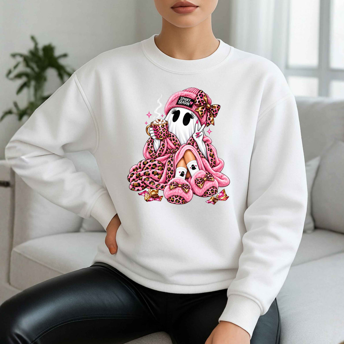 Cozy CoCoa Pink Ghost Pullover Sweatshirt