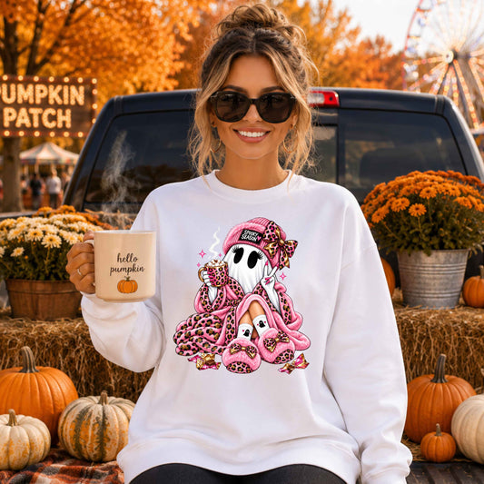 Cozy CoCoa Pink Ghost Pullover Sweatshirt