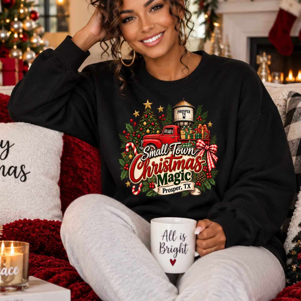 Small Town Customizable Christmas Crewneck Pullover Sweatshirt