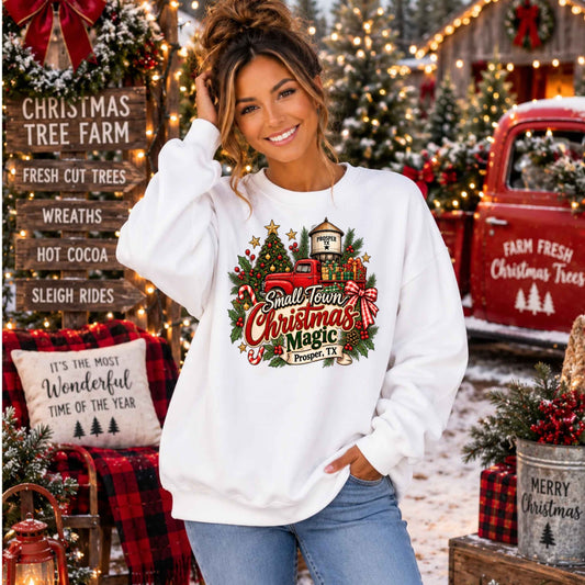 Small Town Customizable Christmas Crewneck Pullover Sweatshirt