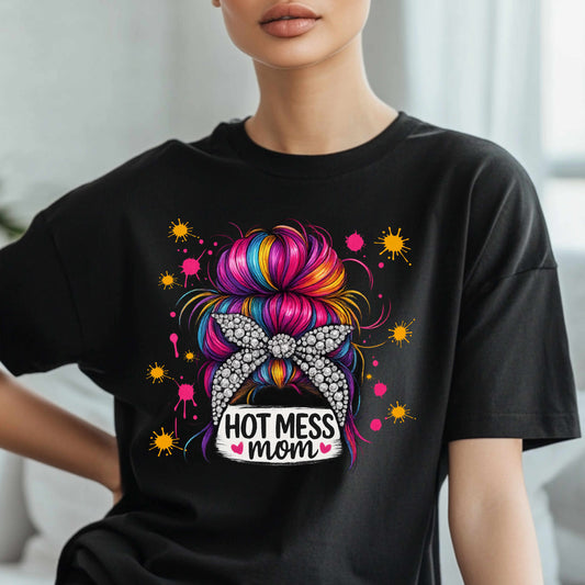 Hot Mess Mom Bling Bandana Colorful T-Shirt