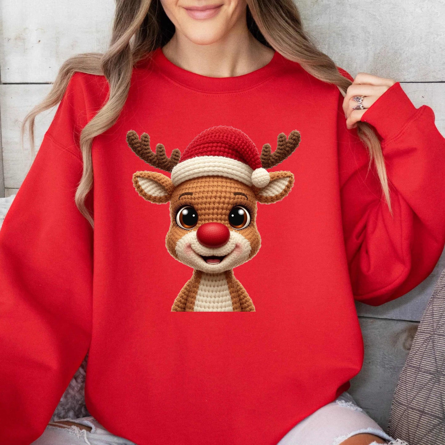 Christmas Red Nose Reindeer Crewneck Pullover Sweatshirt
