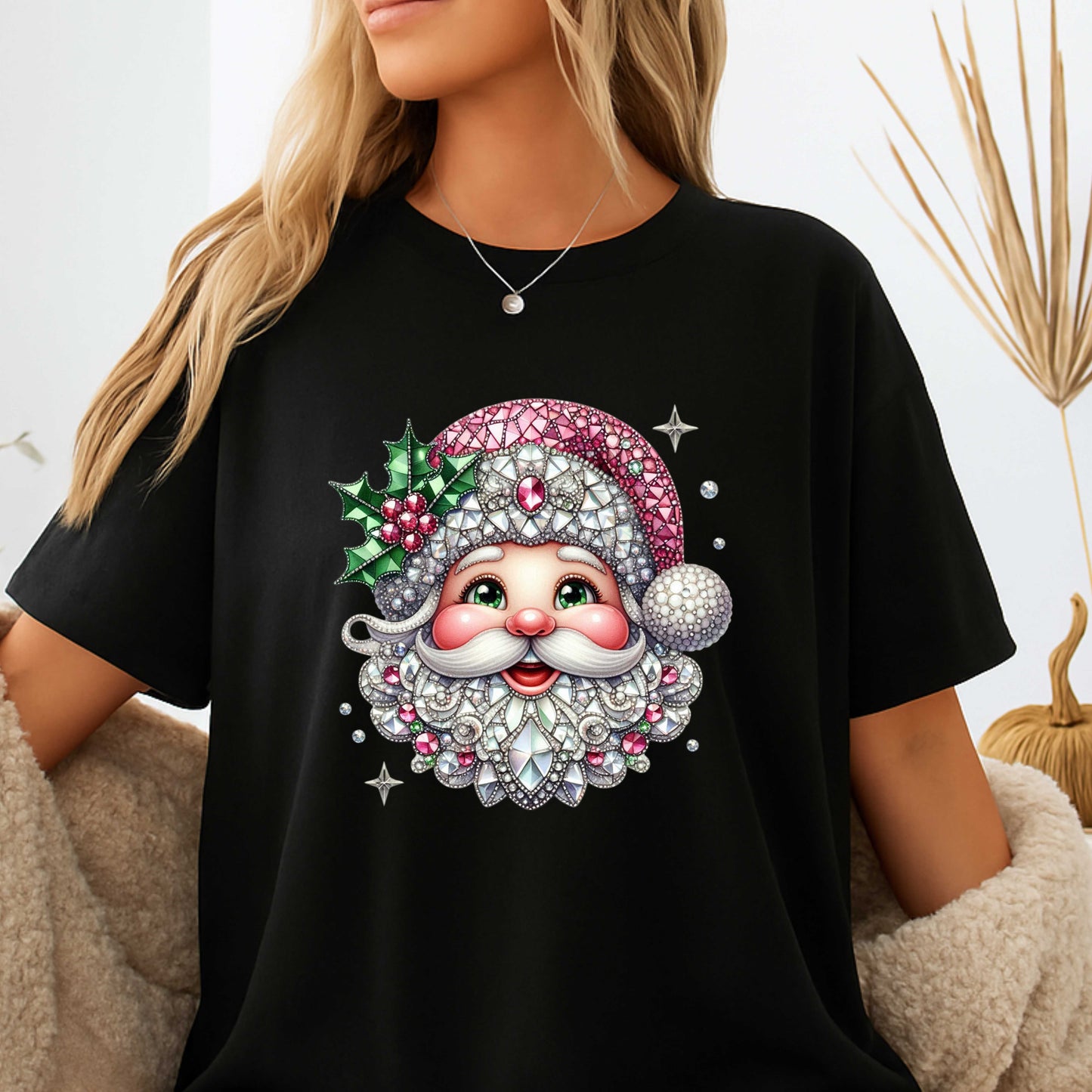 Unique Faux Mosaic Mirrior SantaT-Shirt