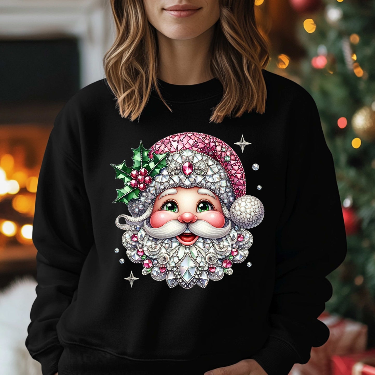 Unique Faux Mosaic Mirrior SantaT-Shirt