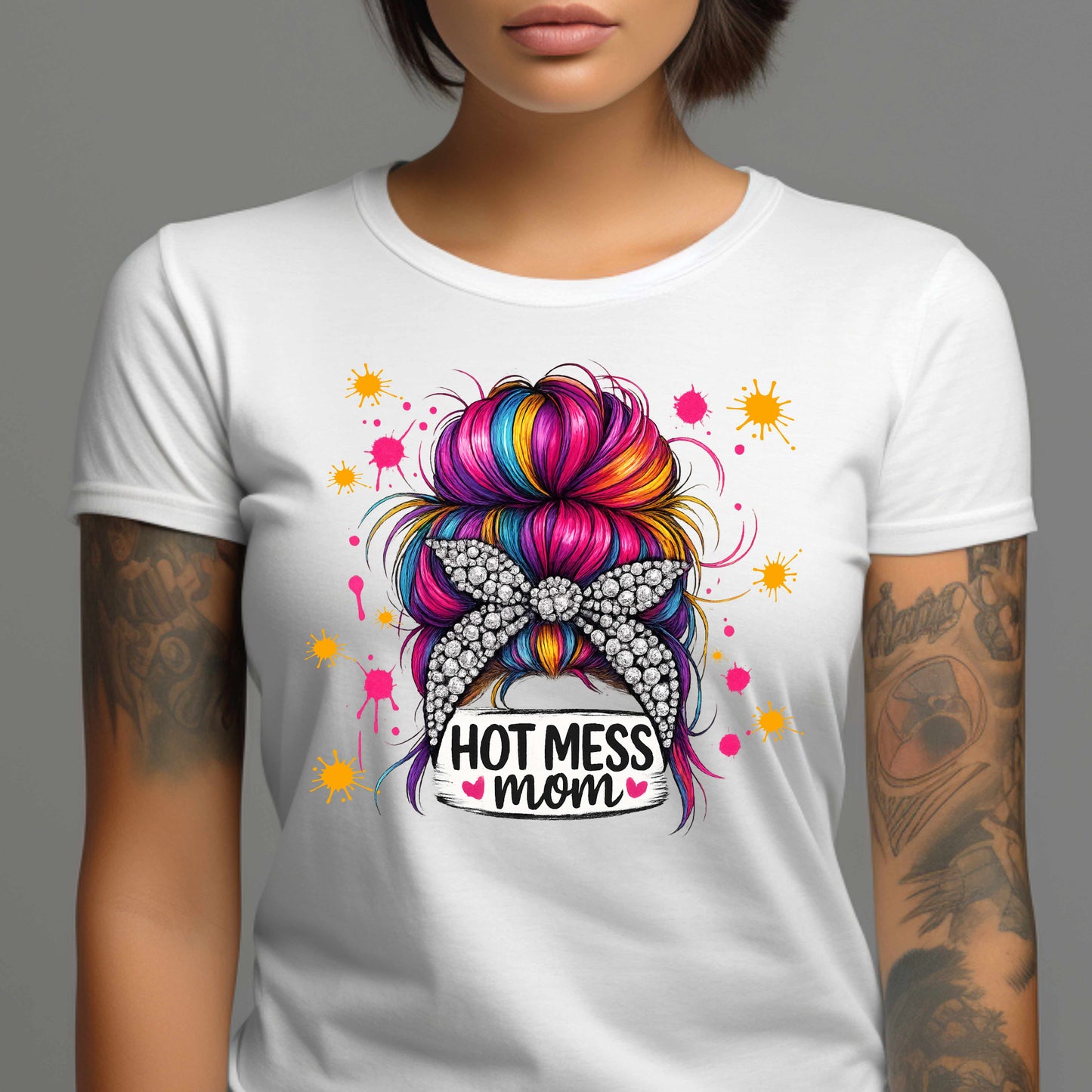 Hot Mess Mom Bling Bandana Colorful T-Shirt