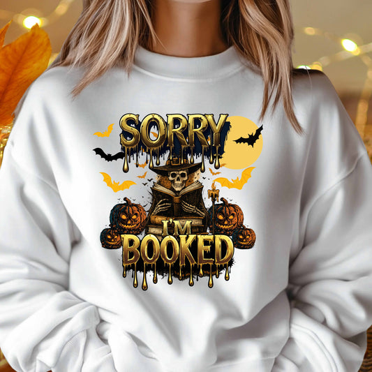 Sorry I'm Booked Book Lover Halloween Crewneck Pullover Sweatshirt