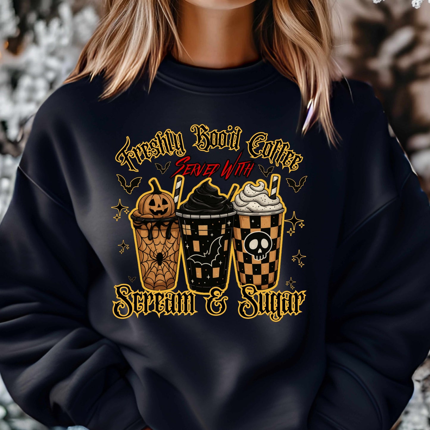 Freshly Boo'd Coffee Lovers Halloween Crewneck Pullover Sweatshirt