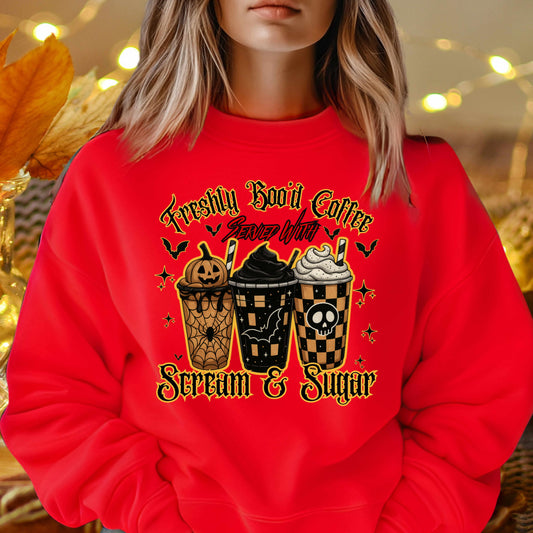 Freshly Boo'd Coffee Lovers Halloween Crewneck Pullover Sweatshirt