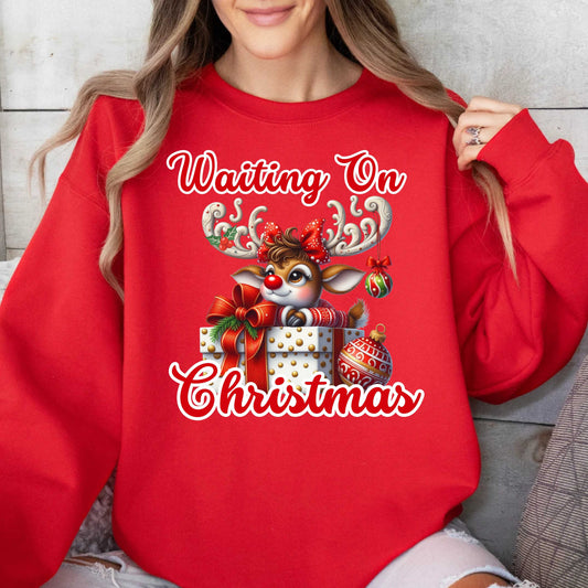 Waiting on Christmas Reindeer Crewneck Pullover Sweatshirt