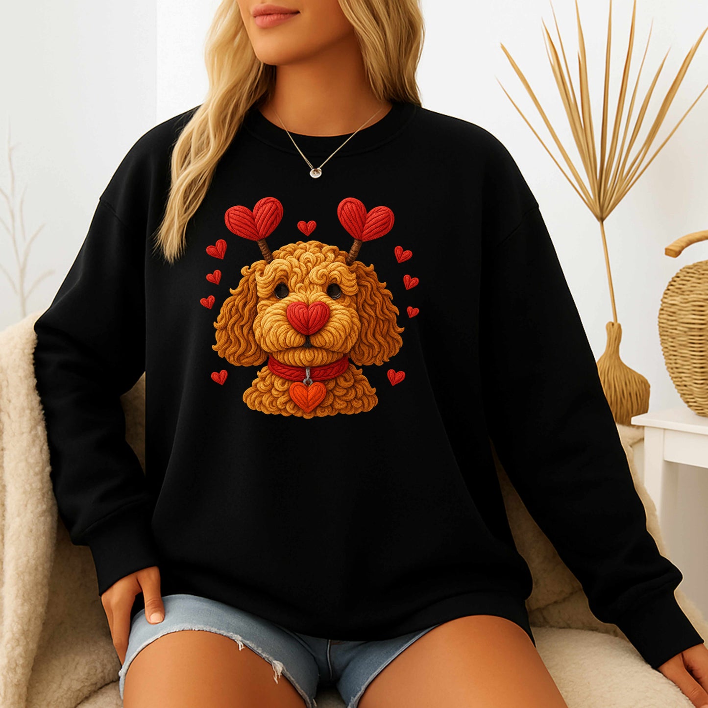 Cute Faux Yarn Golden Doodle Crewneck Pullover Sweatshirt