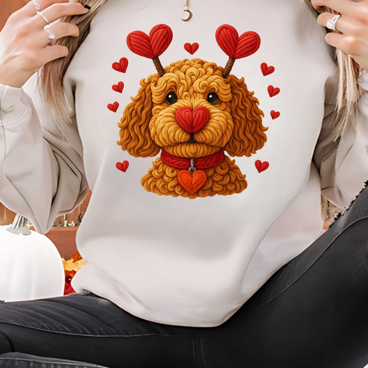 Cute Faux Yarn Golden Doodle Crewneck Pullover Sweatshirt
