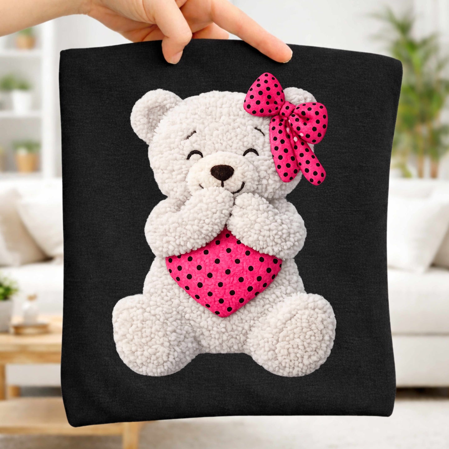 Faux Plush Cute Teddy Bear  Crewneck Pullover Sweatshirt