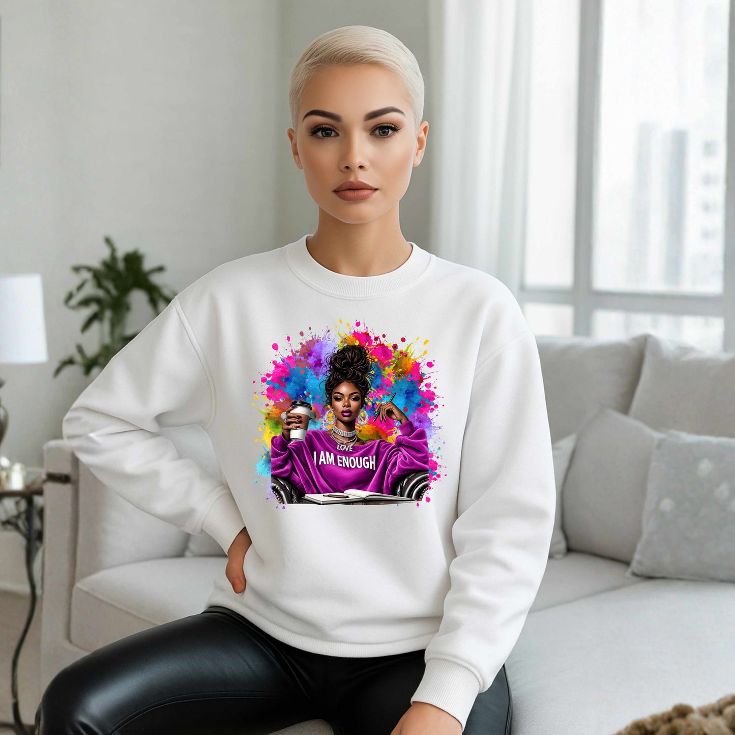 I Am Enough Colorful Abstract Crewneck Pullover Sweatshirt