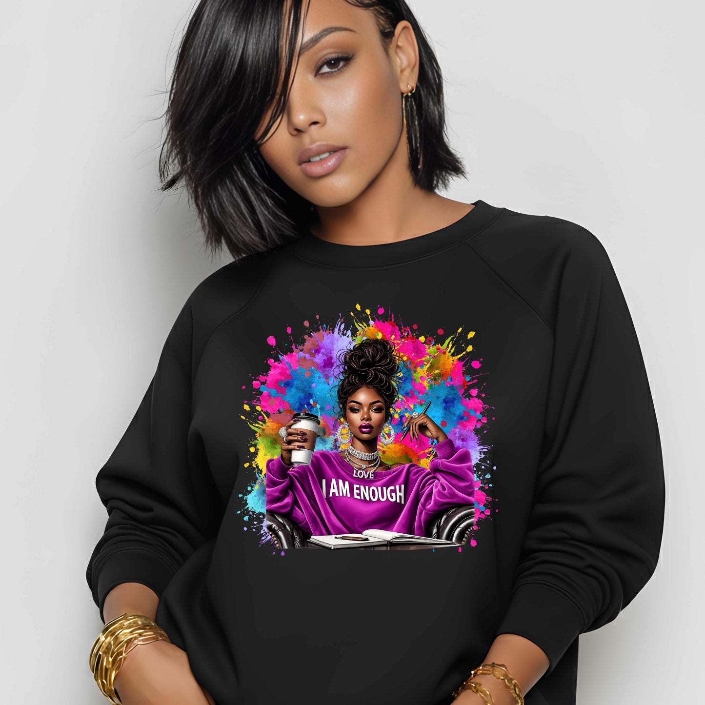 I Am Enough Colorful Abstract Crewneck Pullover Sweatshirt