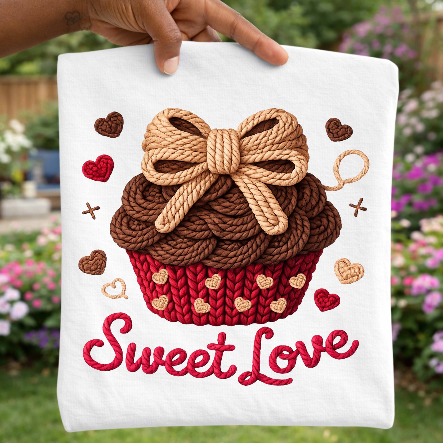 Faux  Crochet Sweet Love Cupcake T-Shirt