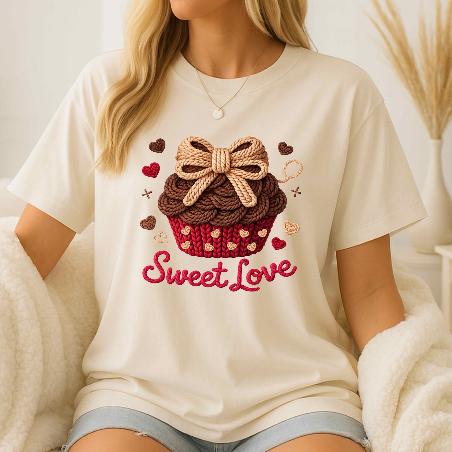 Faux  Crochet Sweet Love Cupcake T-Shirt