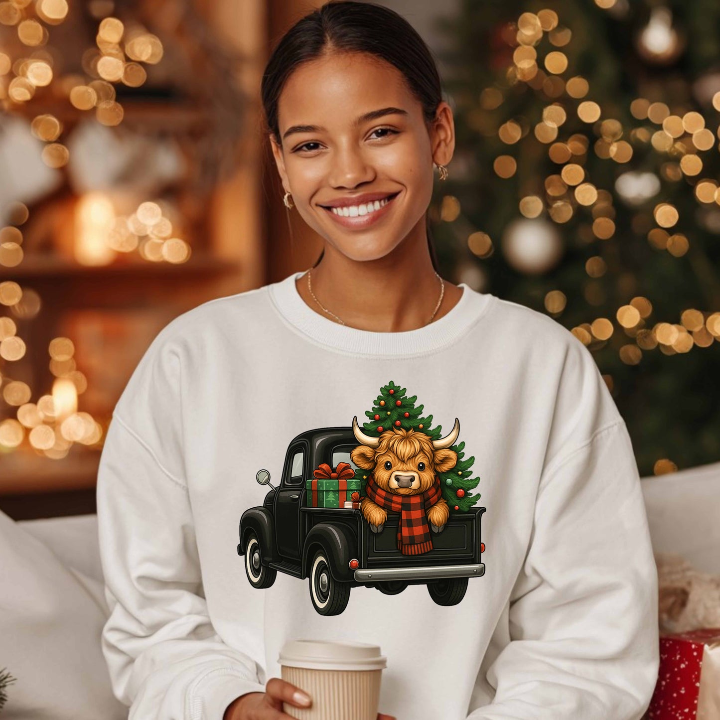 Cute Highland Cow Christmas Crewneck Pullover Sweatshirt