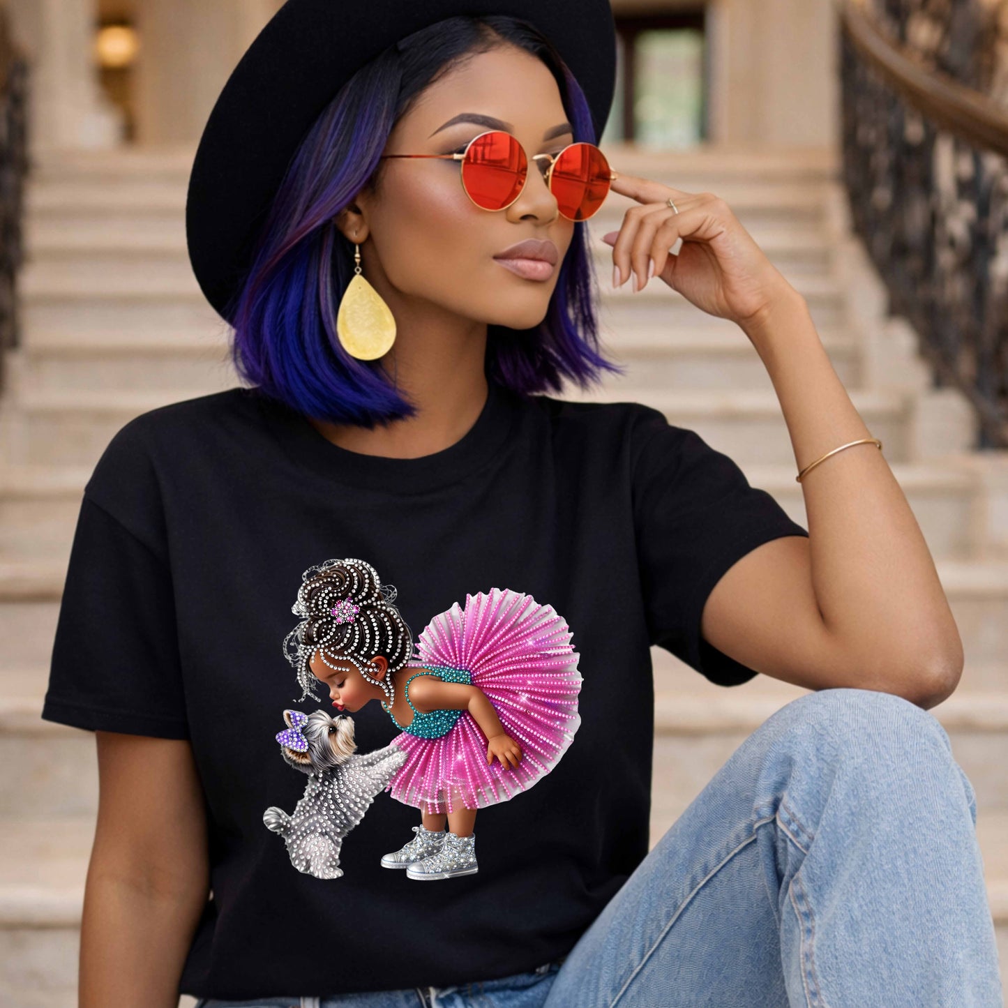 Faux Rhinestones and Beads Yorkie and TuTu T-Shirt