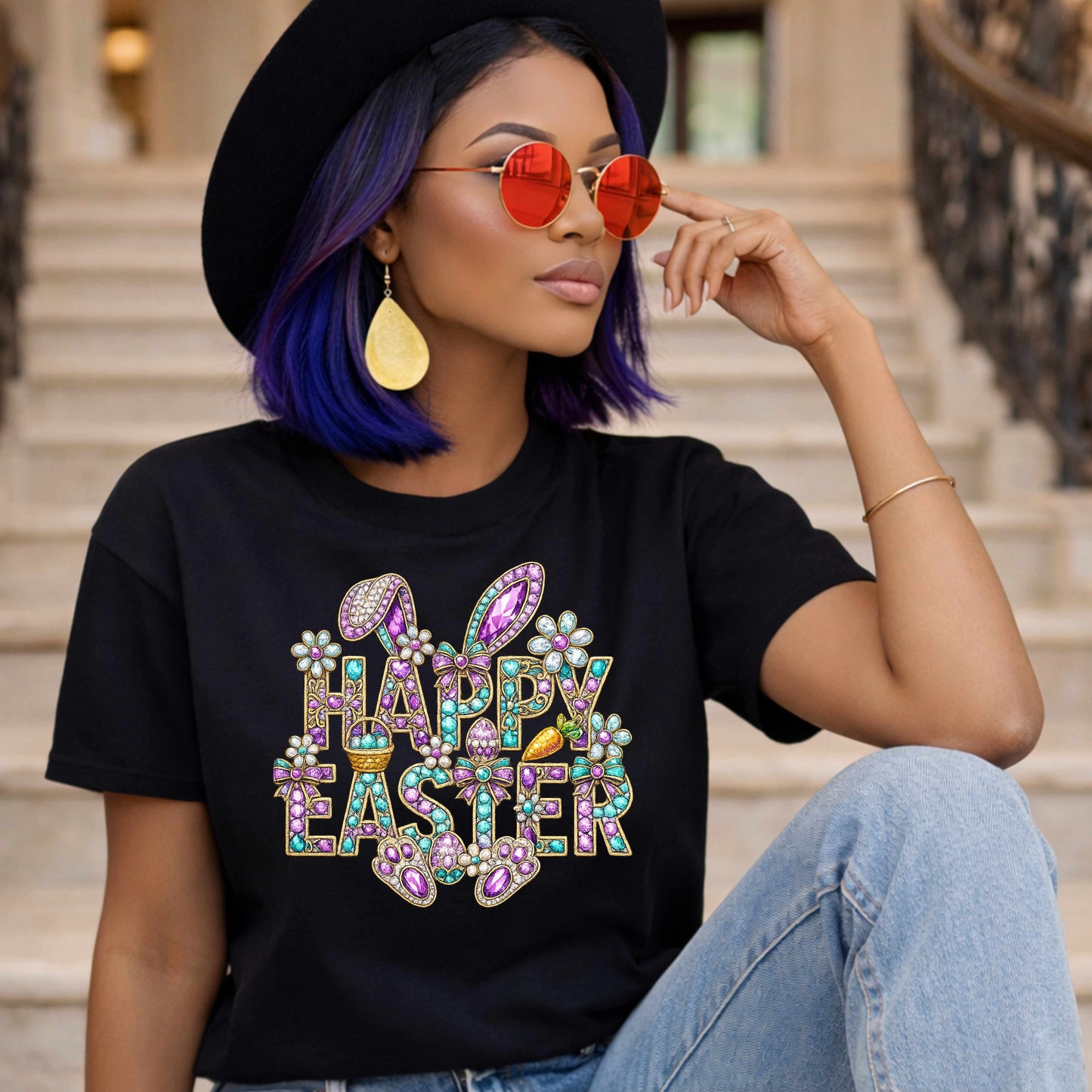 Faux Bling Happy Easter Bunny T-Shirt