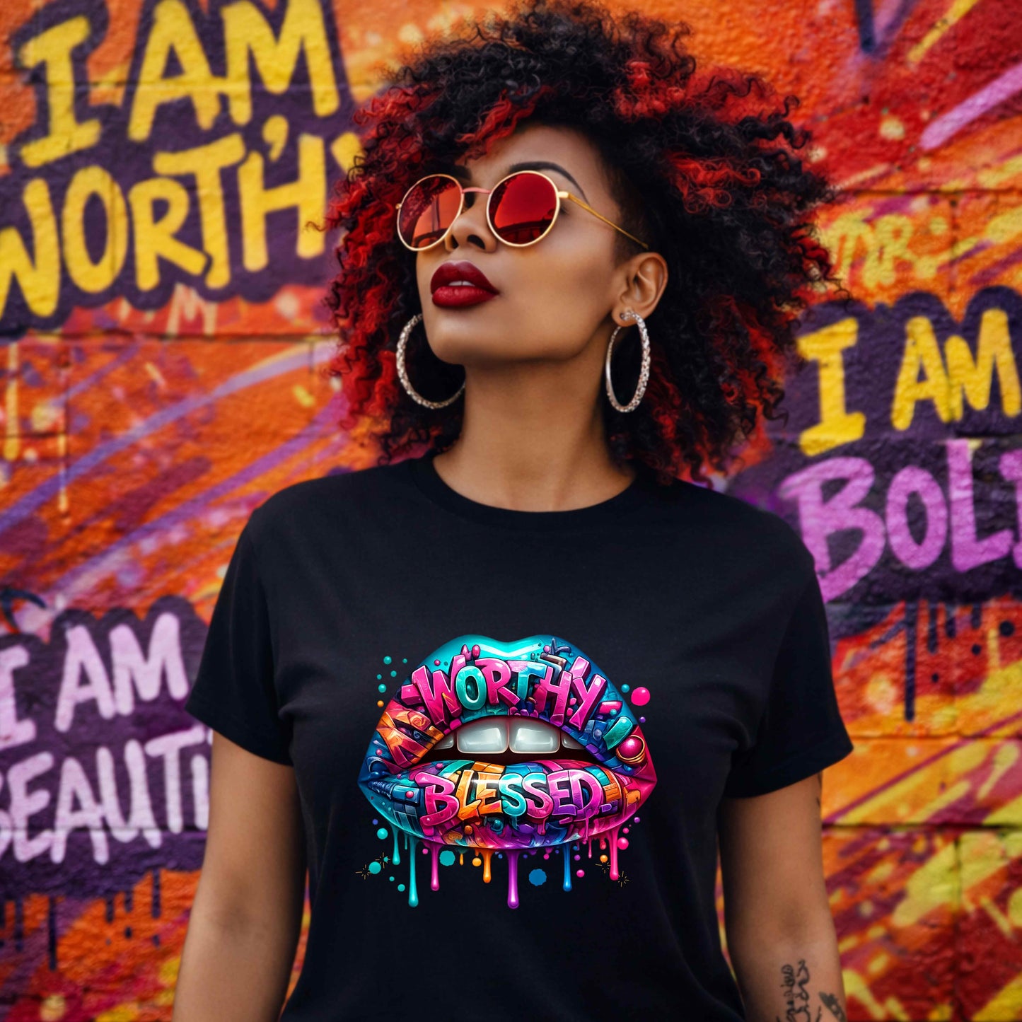 Worthy and Blessed Colorful Graffiti LipsT-Shirt