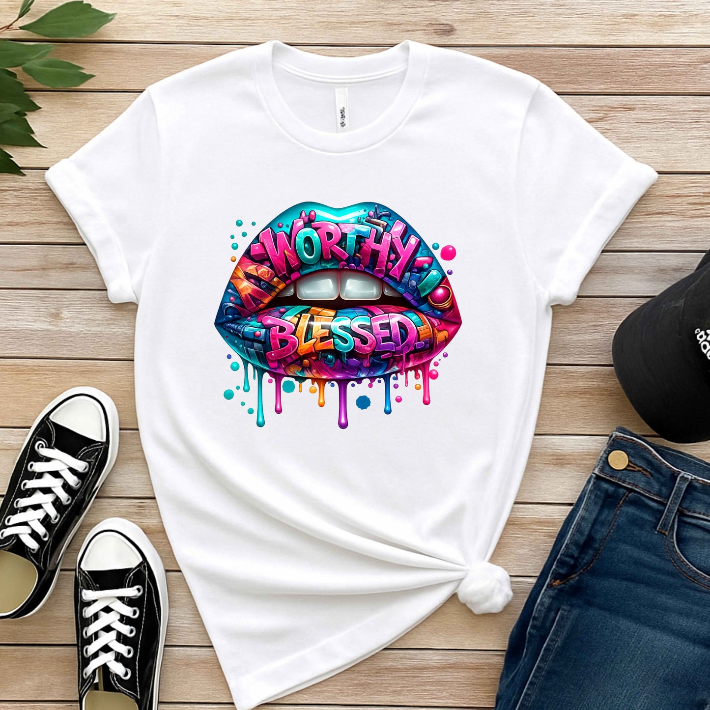 Worthy and Blessed Colorful Graffiti LipsT-Shirt