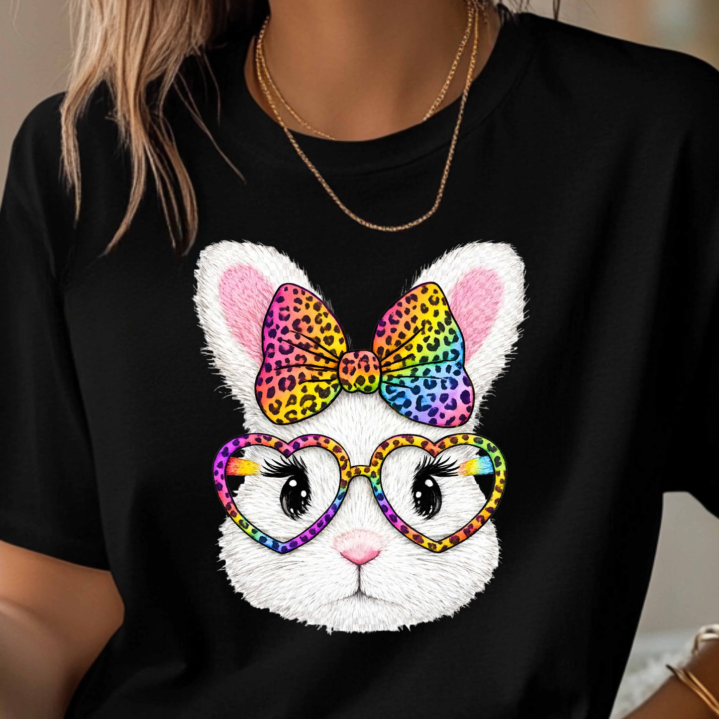 Leopard Print Rainbow Bunny EasterT-Shirt