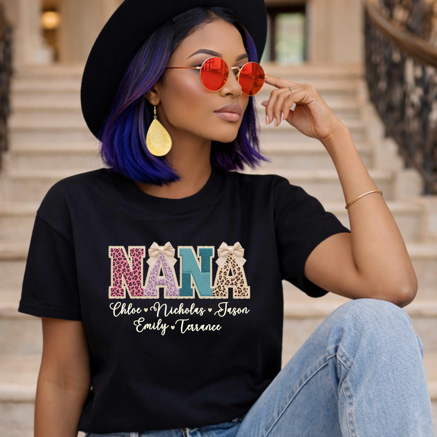 Personalized Faux Embroidered Nana T-Shirt | Mother's Day Gift Idea