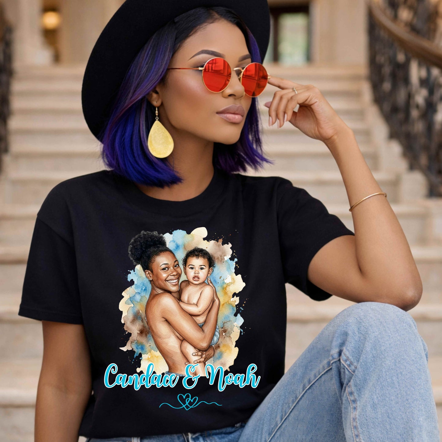 Personalized Mother's Day Watercolor Style T-Shirt