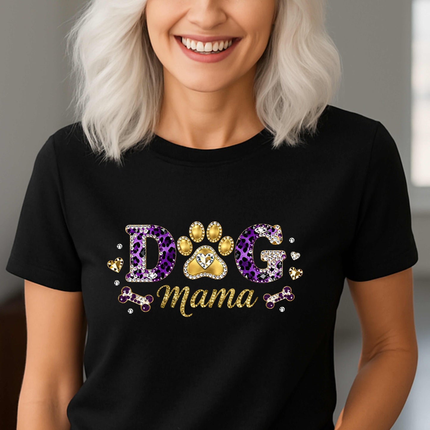Faux Rhinestone Dog Mama T-Shirt