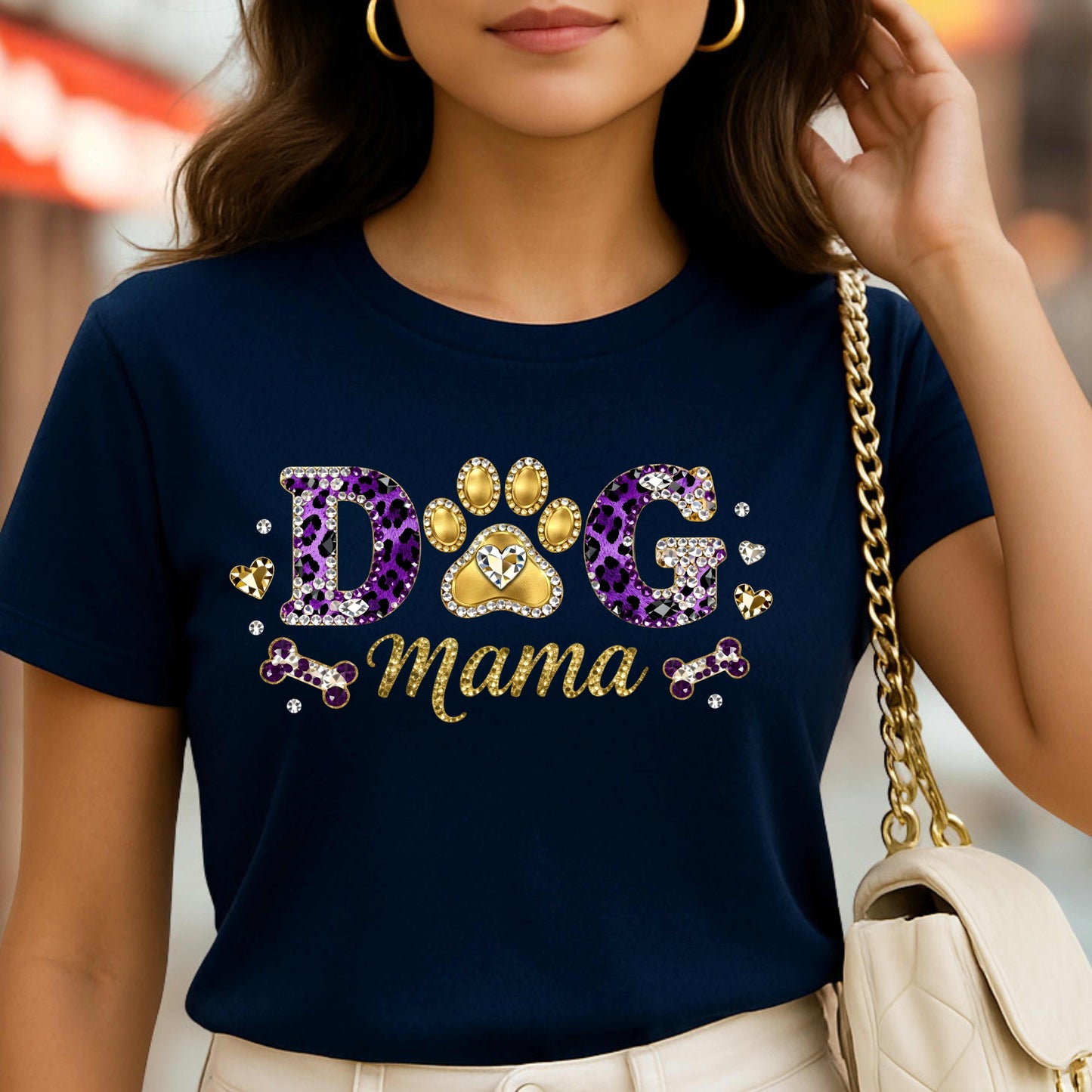 Faux Rhinestone Dog Mama T-Shirt
