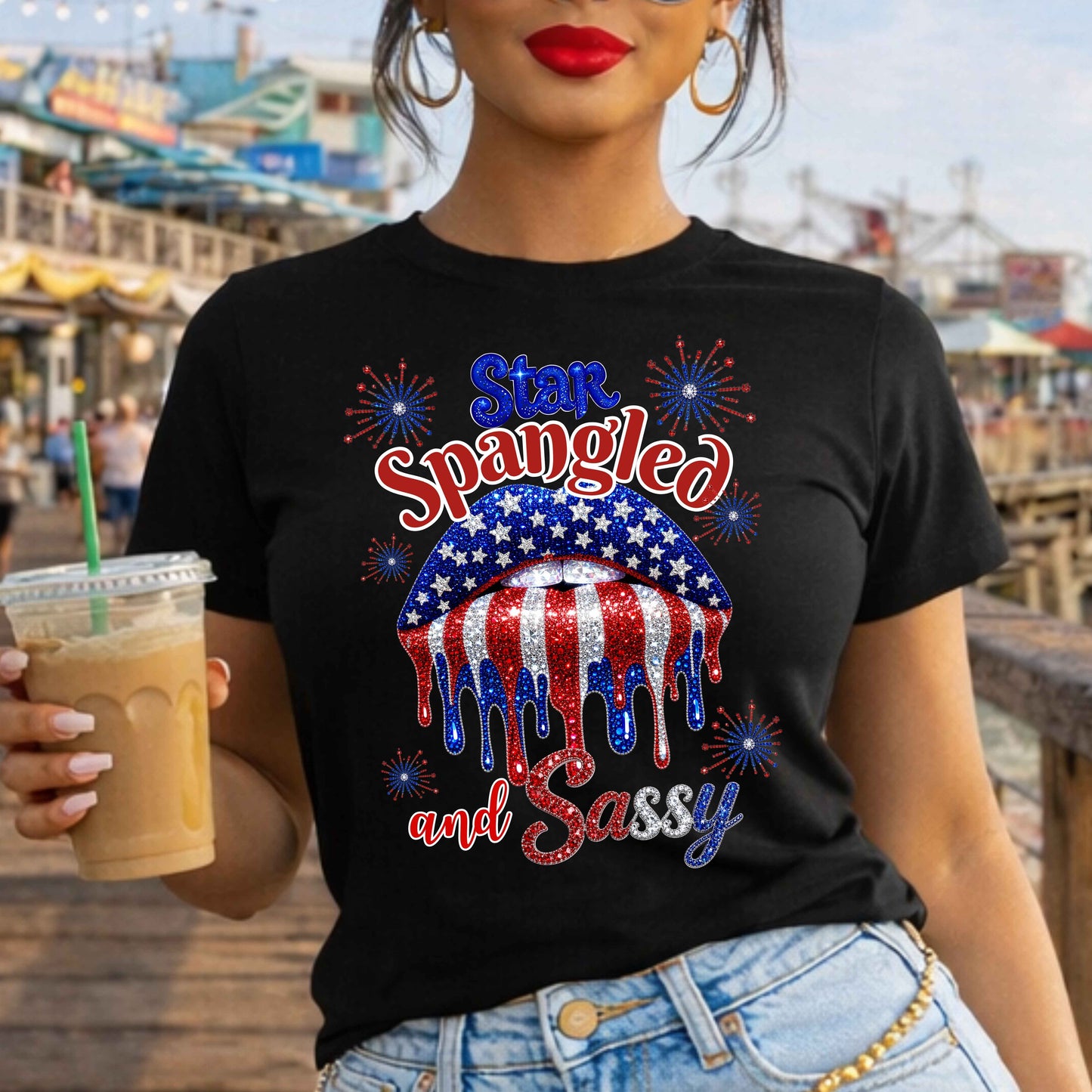 Faux Bling Star Spangled and Sassy July 4th  T-Shirt