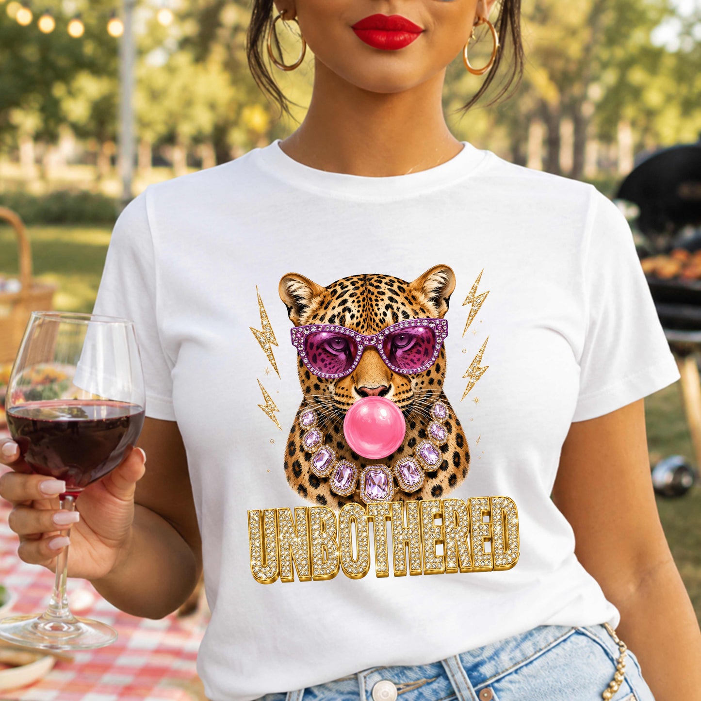 Unbothered Faux Jeweled Leopard T-Shirt