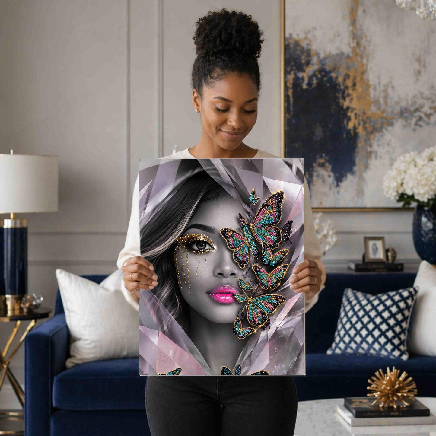 Personalized Faux Bling Butterfly Kisses Deluxe Portrait Canvas