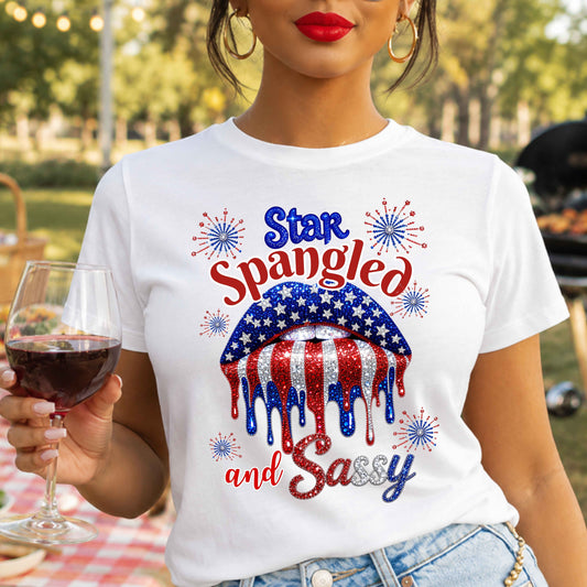 Faux Bling Star Spangled and Sassy July 4th  T-Shirt