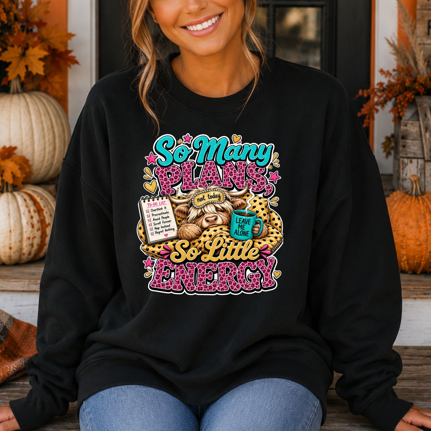 Lazy Cow Pink Leopard Print Crewneck Pullover Sweatshirt