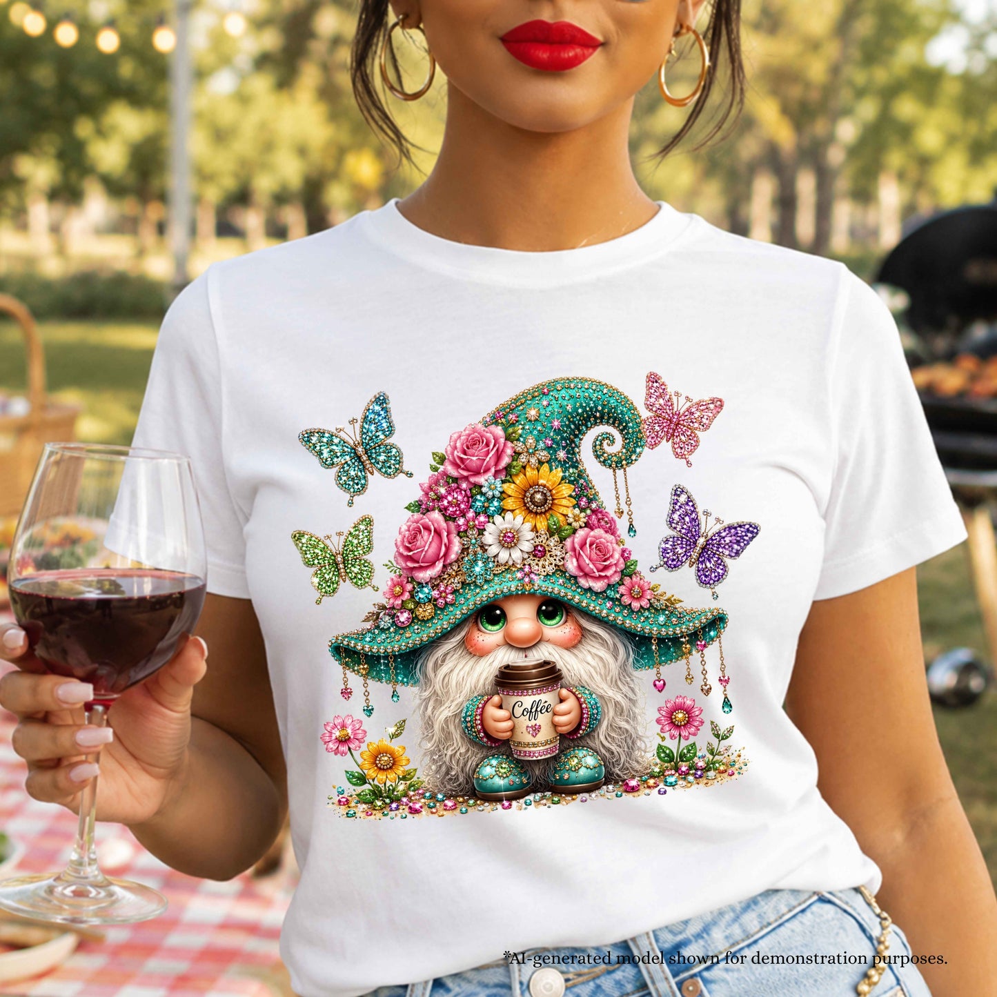 Coffee Faux Bling Gnome T-Shirt