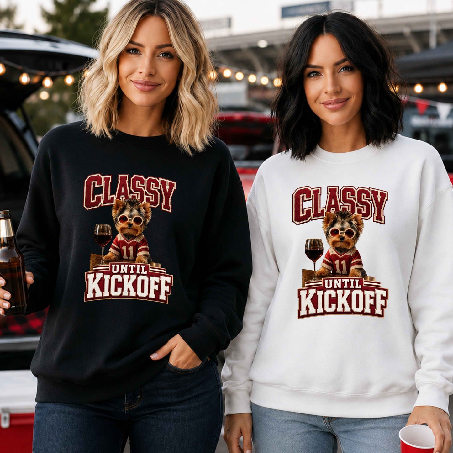 Classy Until Kickoff Crewneck Pullover Sweatshirt